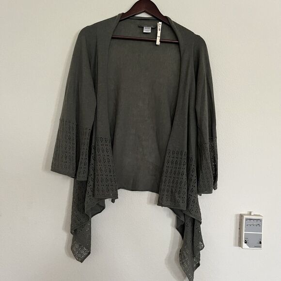 Subtle Luxury Open Front Draped Eyelet Flare Sleeve Cashmere Cardigan SZ M - Picture 1 of 10